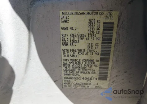 2012 Nissan Frontier Sv z USA, uszkodzony, nr VIN 1N6AD0EV3CC406674